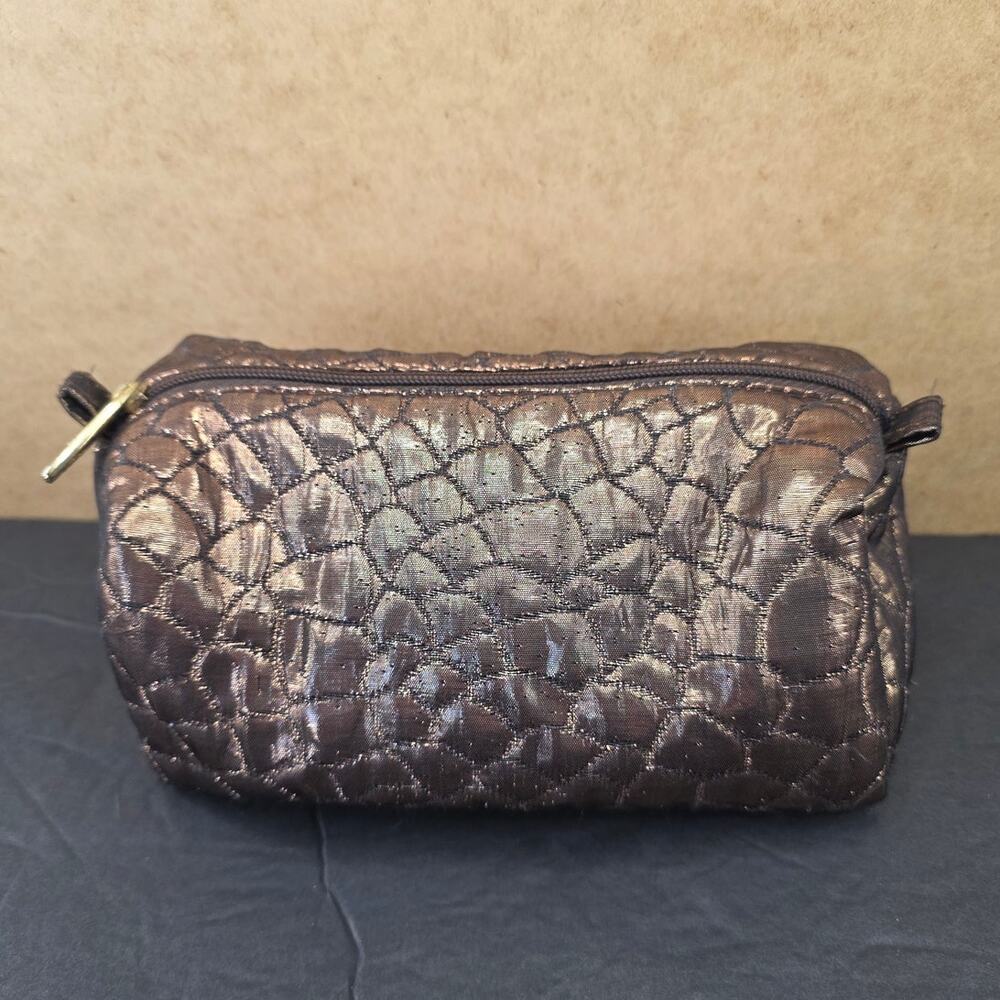 Lancôme metallic bronze quilted cosmetic bag